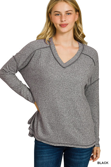 Zenana Soft Melange Hacci Exposed Seam Hi-low Tee