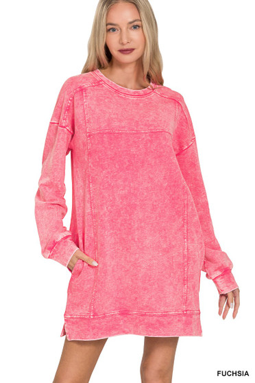 Zenana French Terry Acid Washed Dress with Pockets
