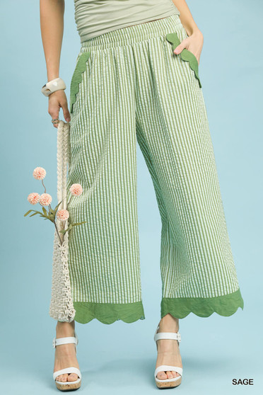 Umgee Stripe Scallop Hem Wide Leg Pants