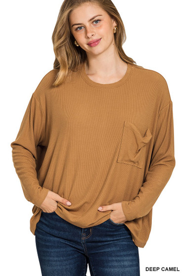 Zenana Ribbed Rayon Span Dolman Sleeve Top