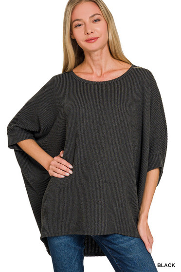 Zenana Raised Rib Bat Sleeve Top