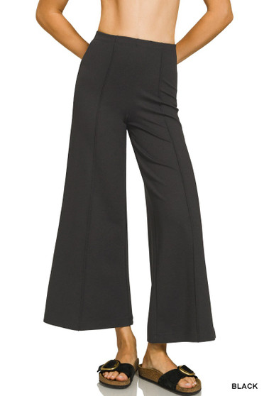 Zenana Heavy Ponte Elastic Waistband Pintuck Pants