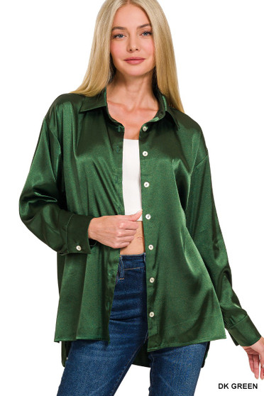 Zenana Satin Button Down Long Sleeve Shirt