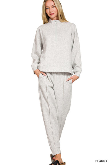 Zenana Scuba Half Zip Pullover and Jogger Set