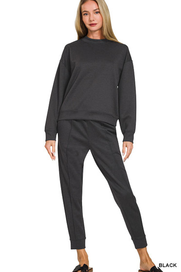 Zenana Scuba Mock Neck Sweatshirt and Joggers Set