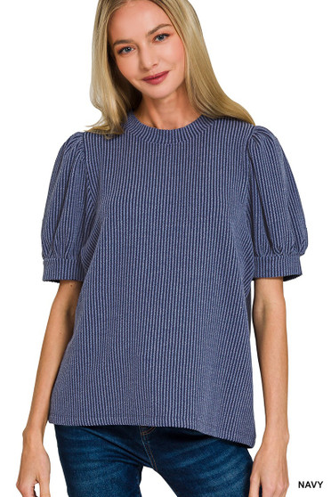 Zenana Raised Rib Puff Sleeve Top