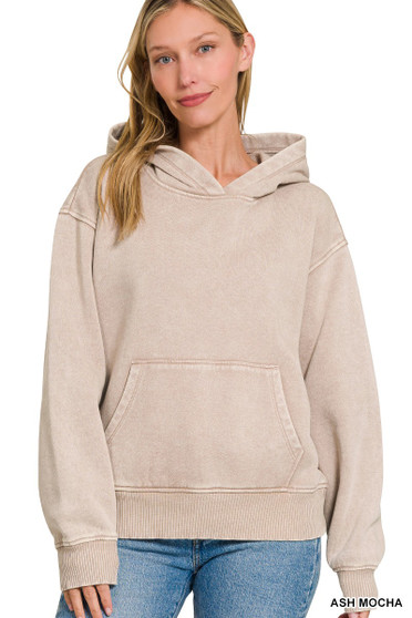 Zenana Fleece Acid Wash Kangaroo Pocket Hoodie