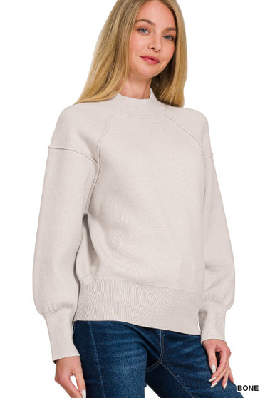 Zenana Viscose Mock Neck Exposed Seam Sweater