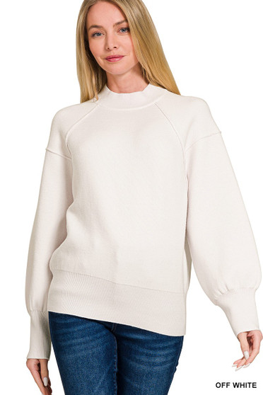 Zenana Viscose Mock Neck Exposed Seam Sweater