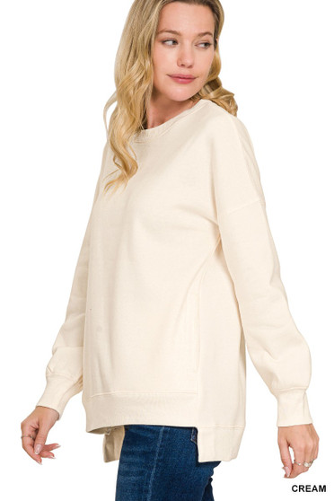 Zenana Full Size Fleece Hi-low Boyfriend Sweatshirts with Pockets Plus Size