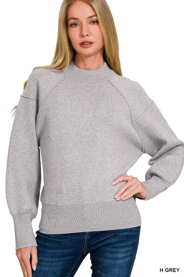 Zenana Viscose Mock Neck Exposed Seam Sweater