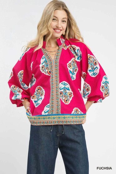 Umgee Boho Floral Print Tunic Blouse