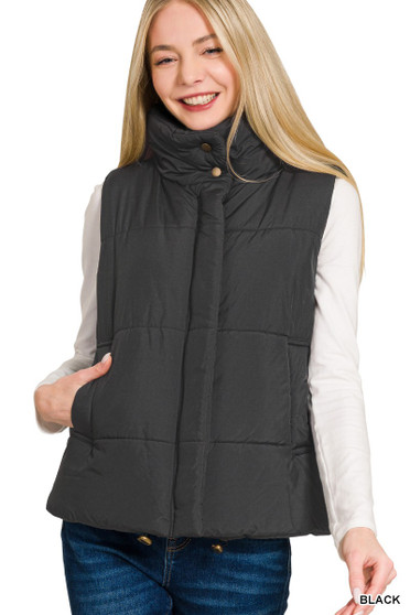 Zenana High Neck Zip-Up Vest Coat