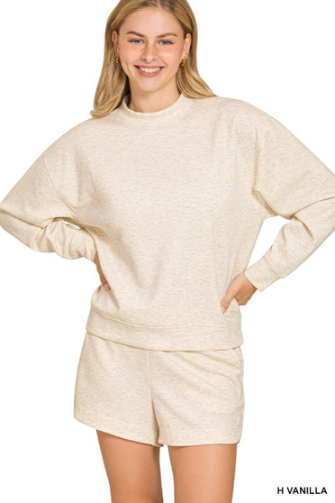 Zenana Scuba Long Sleeve Sweatshirt and Shorts Set
