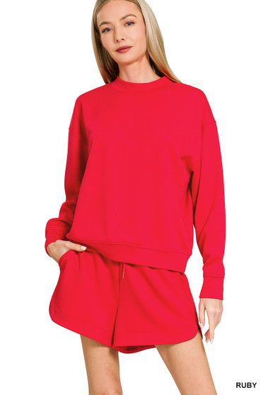 Zenana Scuba Long Sleeve Sweatshirt and Shorts Set