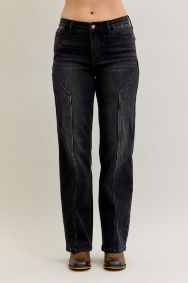 Judy Blue Mid Rise Straight Western Seam Detail Jeans