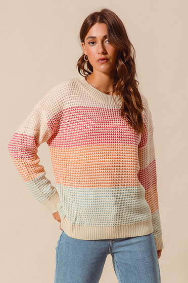 SO ME Multi Color Block Long Sleeve Sweater