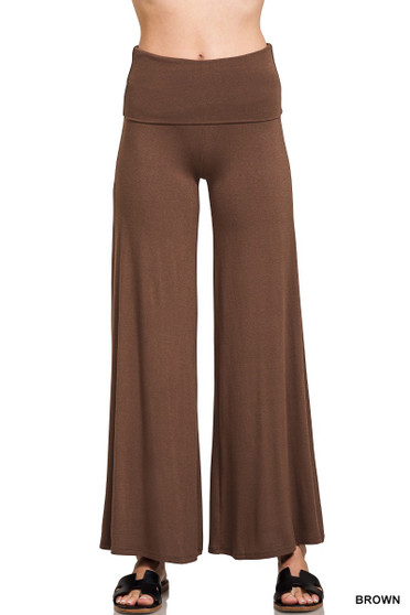 Zenana Fold Over Waist Comfy Wide Leg Pants