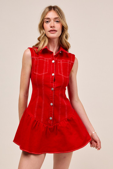 SO ME Button Down Sleeveless Collared Game Day Mini Dress