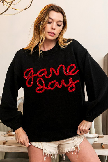 BiBi Game Day Metallic Letter Sweater