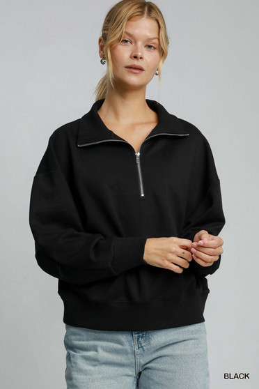 Umgee Half Zip Drop Shoulder Sweatshirt