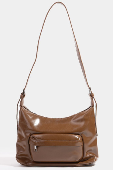 Fame Glossy Faux Leather Shoulder Bag