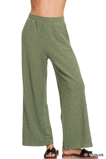 Zenana Cotton Slub Wide Leg Pants