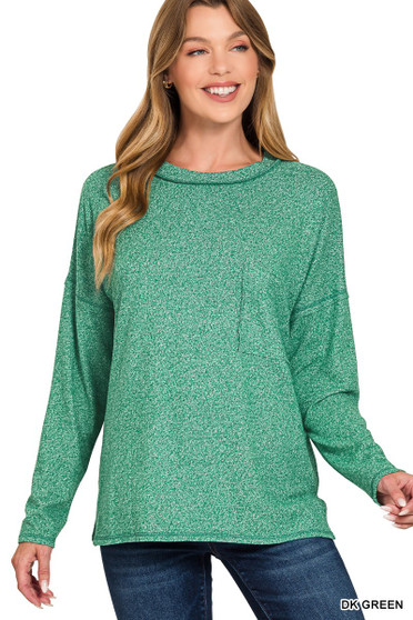 Zenana Soft Melange Hacci Round-Neck Long Sleeve T-Shirt