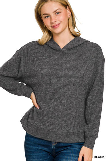 Zenana Ribbed Long Sleeve Hoodie