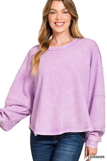 Zenana Acid Washed Exposed-Seam Sweatshirt