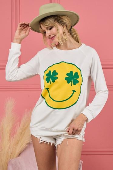 BiBi Smile Face Graphic Round Neck Long Sleeve Top