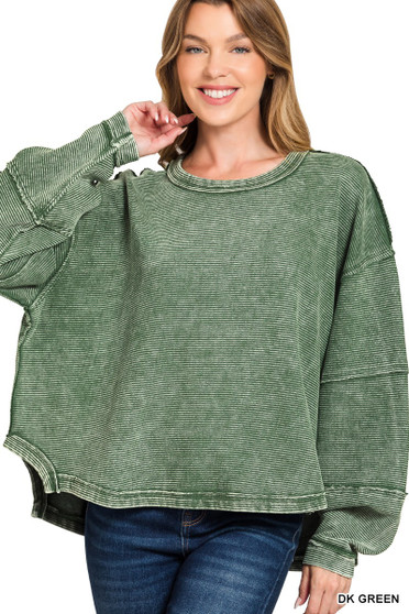 Zenana Acid Washed Exposed-Seam Sweatshirt