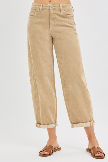 RISEN High Rise Crop Barrel Cordurory Pants