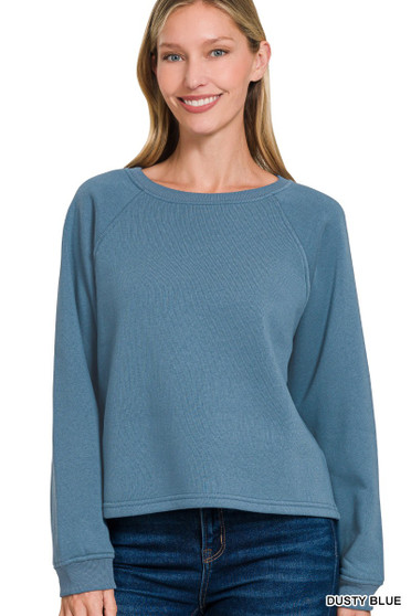 Zenana Fleece Raglan Round-Neck Sweatshirt
