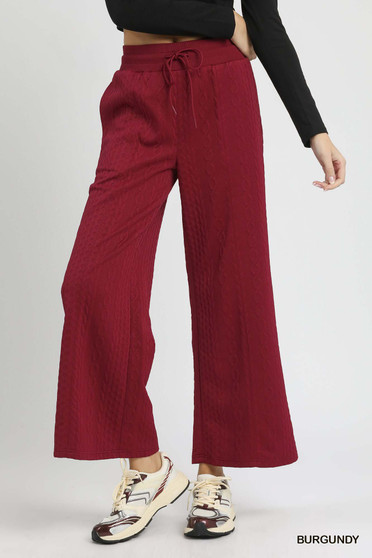 Umgee Cable Knit Textured Wide Leg Pants