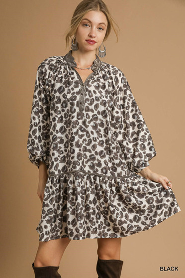 Umgee Leopard Print Tiered Mini Dress