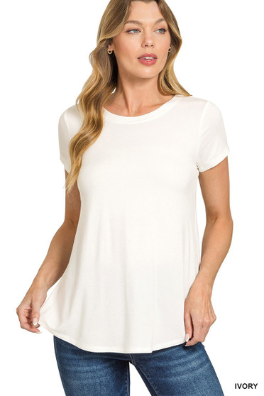 Zenana Flowy Round Hem Rayon Short Sleeve T-Shirt