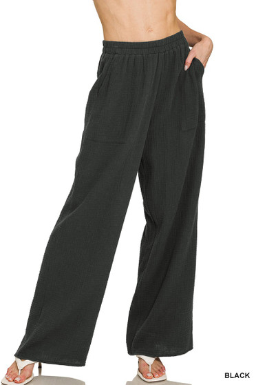 Zenana Double Gauze Elastic Band Pants