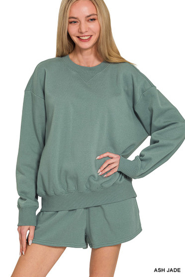 Zenana Fleece Long Sleeve Sweatshirts & Shorts Set
