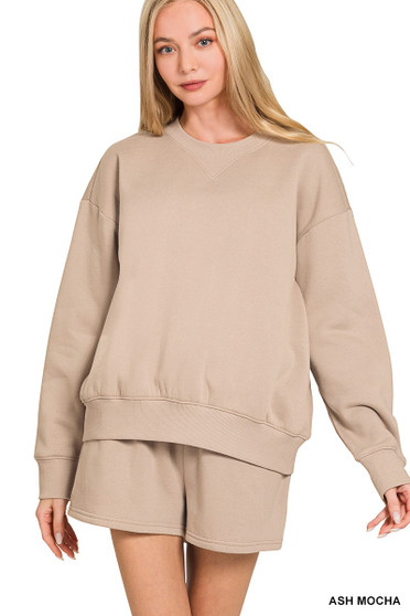 Zenana Fleece Long Sleeve Sweatshirts & Shorts Set