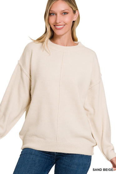 Zenana Melange Front Seam Round-Neck Sweater