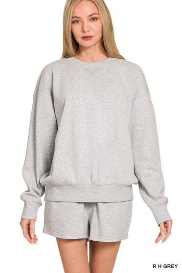 Zenana Fleece Long Sleeve Sweatshirts & Shorts Set