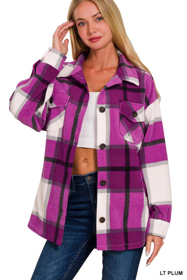 Zenana Oversized Plaid Fleece Shacket