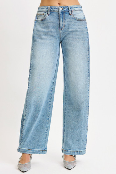 RISEN Mid Rise Wide Barrel Transferable Leg Snap Jeans