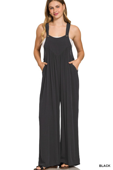 Zenana Woven Rayon Crepe Wide Leg Overalls