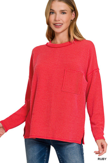 Zenana Long Sleeve Drop Shoulder Rib Top