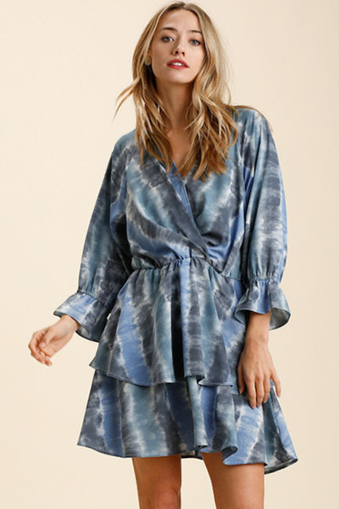 Umgee Tie Dye Ruffled Layered Dress with Elastic Waistband