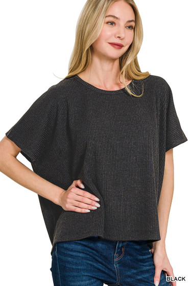 Zenana Ribbed Round-Neck Short-Sleeve Knit Top