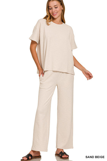 Zenana Slub Short Sleeve T-Shirt and Pants Set