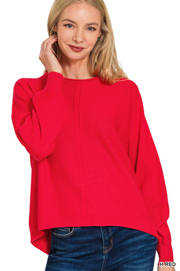 Zenana Viscose Front Seam Round-Neck Sweater